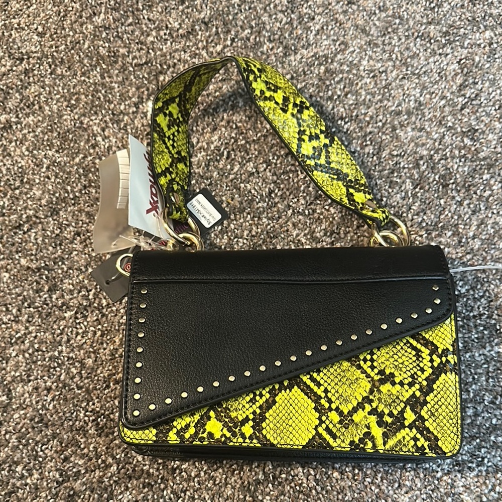 Black and Yellow/greenish Snake Print Women's Bag